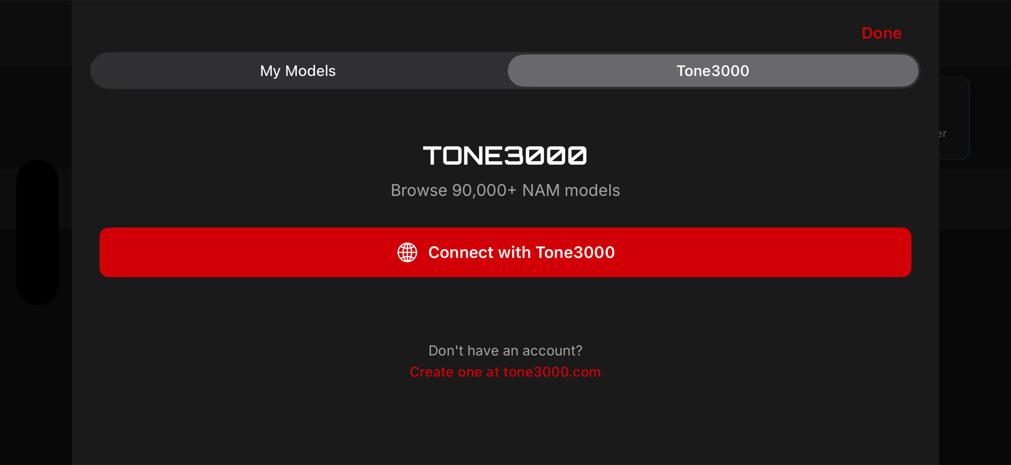 Ampz in-app Tone3000 browser for downloading NAM models and impulse responses